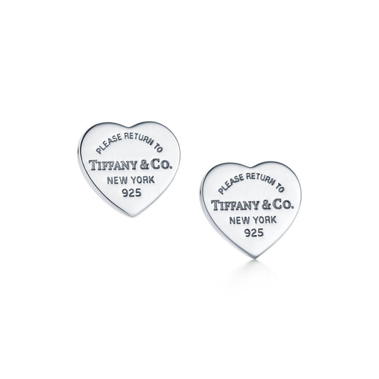Tiffany Return to Tiffany Heart Tag Stud Earrings in Silver and Yellow Gold, Mini