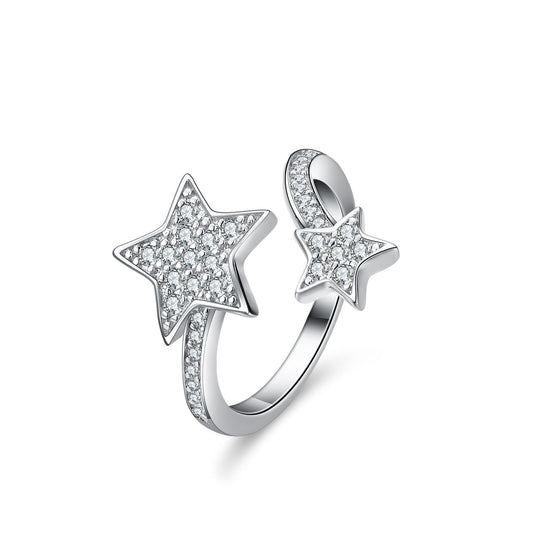 Full Moissanite Double Star Crossover Moissanite Ring