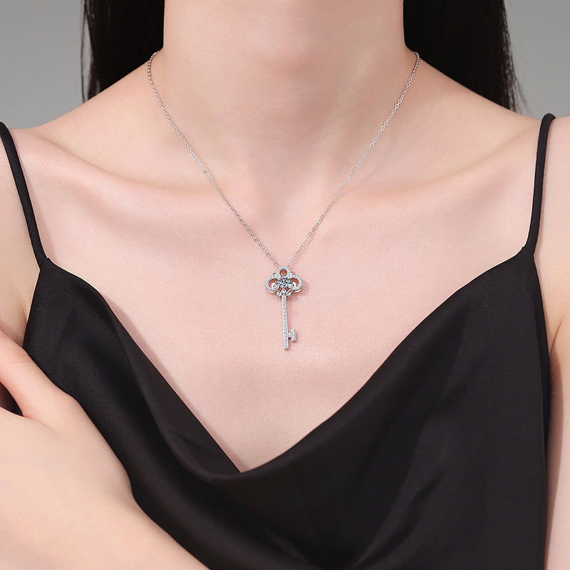 Vintage 3.5cm Key Pendant 1/2CT Moissanite Necklace